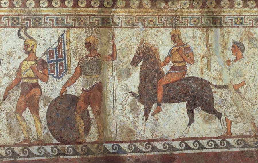 Greek Fubsoldaten and cavalry fresco